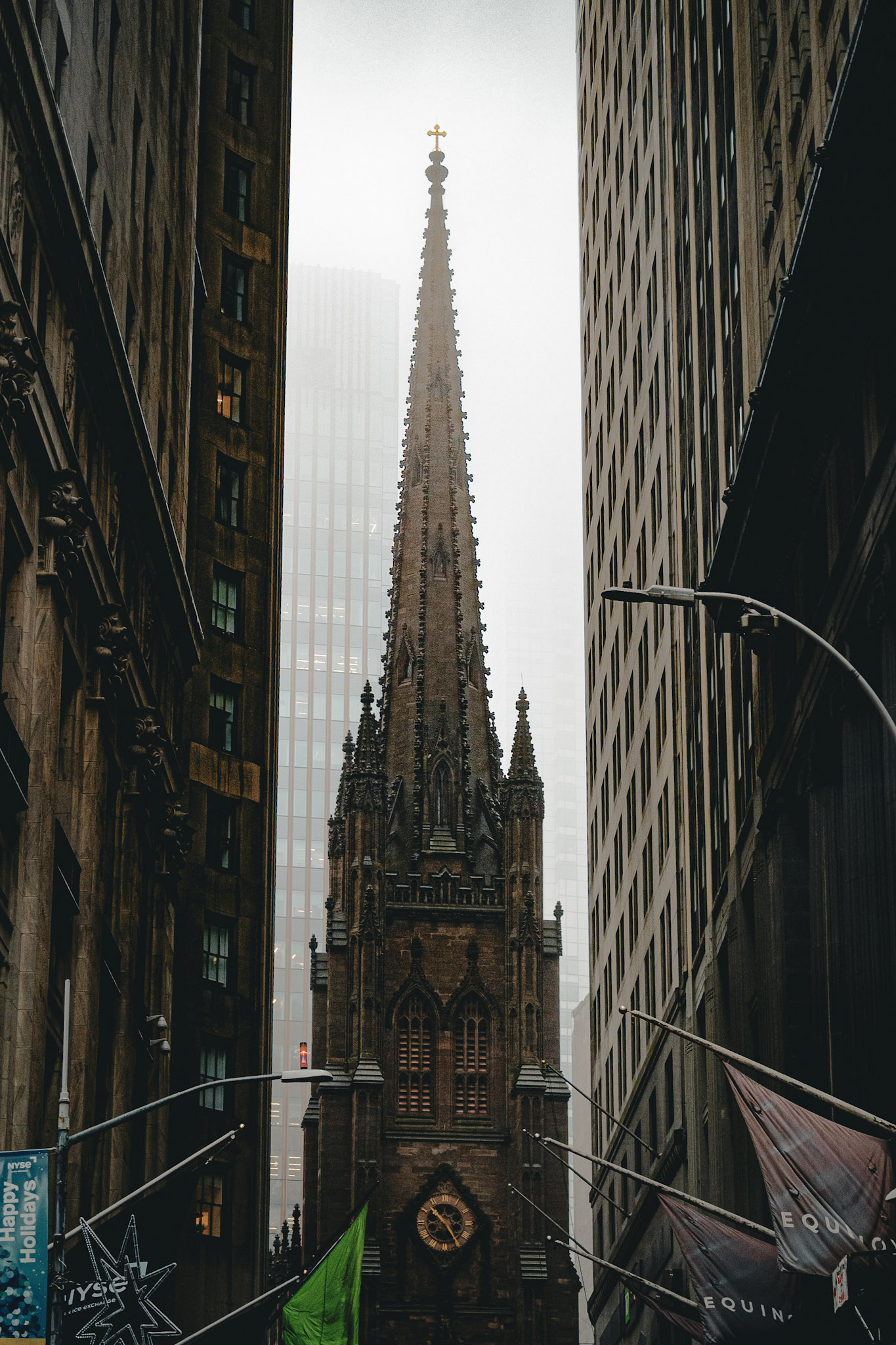 Trinity Church lower Manhattan framed between glass towers
