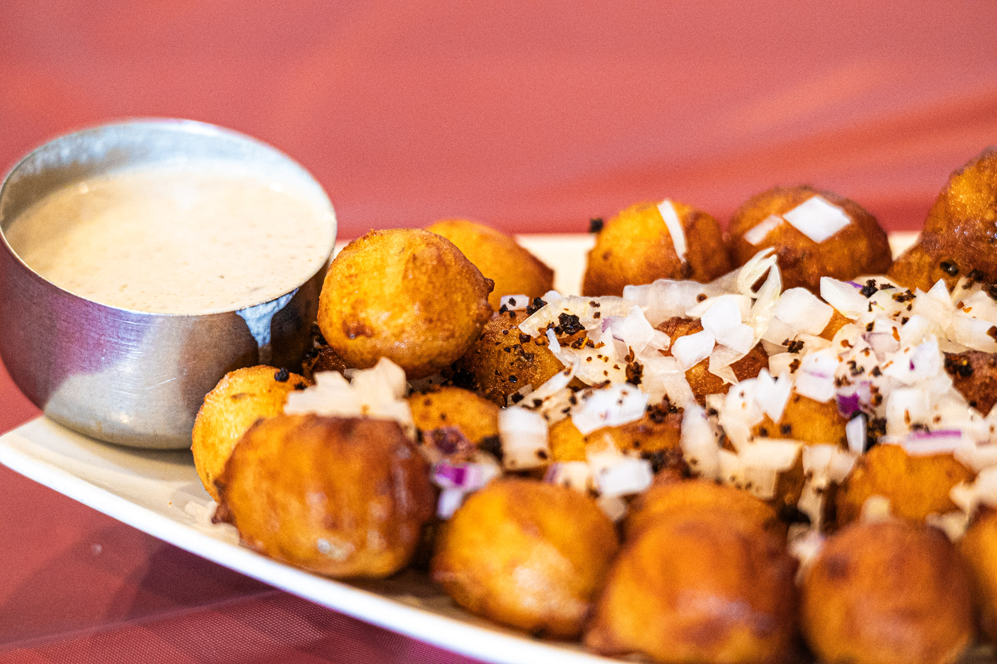 Fried bonda with chutney dipping sauce — AHA South Indian Cuisine