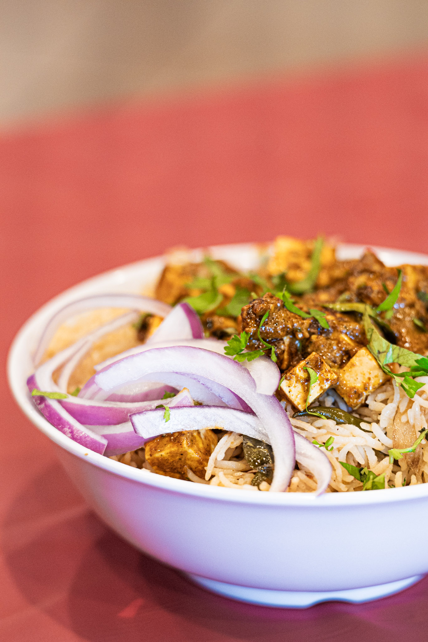 Paneer rice bowl with red onions — AHA South Indian Cuisine